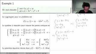 Mathématiques I  Cours 92  Optimisation sous contrainte méthode de Lagrange part I [upl. by Yrtnej]