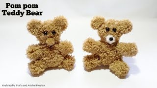 How to make pom pom teddy bear with wool at home easily  woolen craft teddy bear [upl. by Slaughter]