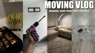 MOVING VLOG 500 Wayfair Couch Unboxing my things Kitchen Set Up Mounting My TV  MORE [upl. by Atilal]