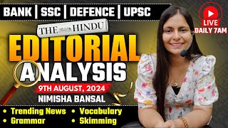 Editorial Analysis  9th August 2024  Vocab Grammar Reading Skimming  Nimisha Bansal [upl. by Phila]