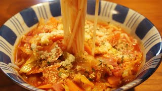 【トマトジュースで作るミネストローネうどん】野菜たっぷり！超簡単！ [upl. by Horan]