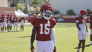 Video from Arkansas football fall camp practice No 10 [upl. by Adlesirc496]