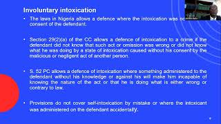 Defences to Criminal Liability Part III Intoxication [upl. by Yeknarf]