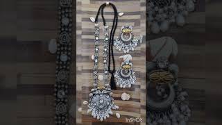 Silver Look Like Designer Long Chain Necklace set longnecklacedesign silverlooklike [upl. by Akcirehs]