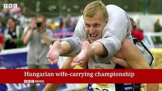 Wifecarrying championship takes place in Hungary [upl. by Dilly]