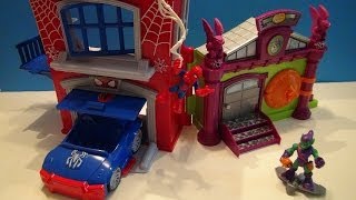 SPIDERMAN SUPER HERO ADVENTURES MARVEL PLAYSET CRIME FIGHTIN HEADQUARTERS DISNEY TOY VIDEO [upl. by Dewain]