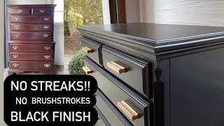 Streak free amp no brushstrokes PAINTING FURNITURE BLACK  In depth detailed furniture flip [upl. by El]