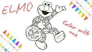 Elmo from Sesame Street Going TrickorTreating Halloween Coloring for Kids [upl. by Anastasius]