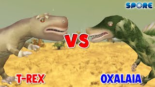 TRex vs Oxalaia  Tyrannosauridae vs Spinosauridae S1E1  SPORE [upl. by Petersen179]