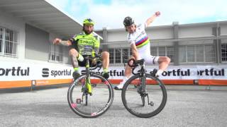 Sagan and Brumotti at Sportful  30 Oct 2015 [upl. by Olmstead]