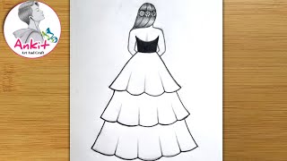 How to draw a girl in beautiful dress  Girl Drawing  Dress Drawing  Pencil Sketch  Art [upl. by Aittam285]