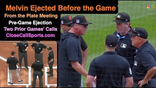 E122  Bob Melvin Ejected From PreGame Lineup Card Plate Meeting Complaining to Chris Conroy [upl. by Ahselat]