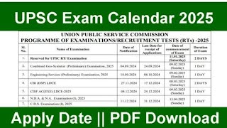 UPSC Exam Calendar 2025 httpsupscgovinsitesdefaultfilesNotifCSP24engl140224pdf [upl. by Yenffit]