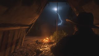 Watching a nighttime thunderstorm from a tent  RDR2 ASMR [upl. by Eissirc]