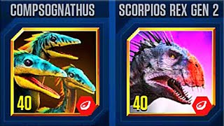 BATTLE STAGE COMPSOGNATHUS VS SCORPIOS REX GEN 2  JURASSIC WORLD THE GAME [upl. by Aicarg824]