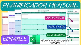 Planificador Mensual📆Editable Perpetuo en Excel✅Calendario Agenda [upl. by Rodrique]