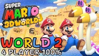 Super Mario 3D World  World 2 4Player 100 walkthrough [upl. by Aihsercal]