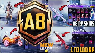 🔥A8 ROYAL PASS  1 TO 100 RP REWARDS  ACE 8 ROYAL PASS LEAKS  A8 ROYAL PASS PUBG MOBILEBGMI [upl. by Aneryc]