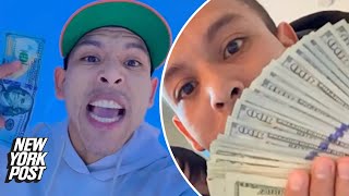 Migrant influencer Leonel Moreno waves around cash as he mocks US taxpayers who ‘work like slaves’ [upl. by Acilejna940]