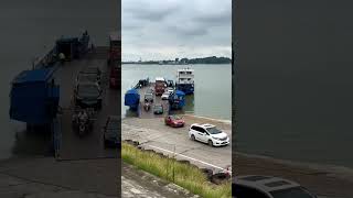 Truck driver disembarks from ferry with full cargo to cross the river Live shot Ferry crossing [upl. by Arie849]