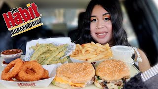 FIRST TIME TRYING THE HABIT BURGER GRILL MUKBANG Charburgers onion rings tempura green beans [upl. by Etnaihc]