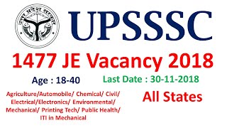 UPSSSC 1477 JE Vacancy 2018  UPSSSC junior Engineer Recruitment 2018  Employments Point [upl. by Mishaan699]