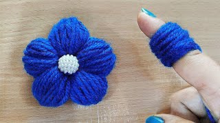 Amazing Woolen Flower Craft Idea using Finger  Easy Woolen Flower Making [upl. by Eugatnom]