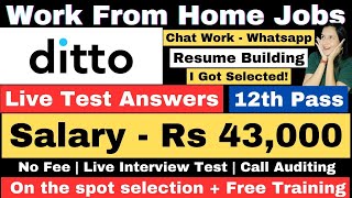 Ditto Hiring  Live Test Answer  Work From Home  12th Pass  Data Entry  Online Job  Jobs [upl. by Leagiba]