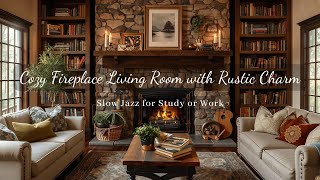 Cozy Fireplace Living Room with Rustic Charm  Slow Jazz for Study or Work [upl. by Staten]