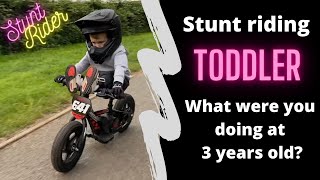 Stunt riding motorbikes at 3 years old  bike tricks with rockstarharley [upl. by Yenroc]