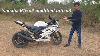 Yamaha R15 v2 modified Into v3  R15 v2 Converted Into v3 Full Review [upl. by Nerraj]