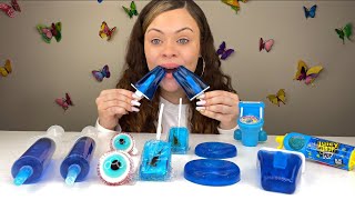 ASMR BLUE FOOD JELLY DONUT SCORPION LOLLIPOP JELLO SHOOTER JUICY DROP POP JELLY FOOD MUKBANG [upl. by Enimrac705]