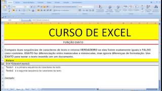 Curso de Excel Função EXATO Comparação de células campos Referência texto e banco de dados [upl. by Spiegelman968]