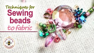 How to sew beads to fabric  methods for individual beads or rows [upl. by Nosneh]