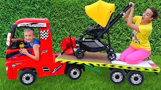 Niki ride on tow truck and play selling toy cars for kids [upl. by Afnin]