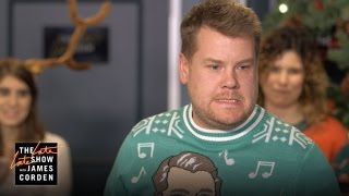 James Corden Hosts His Staffs Secret Santa Gift Exchange [upl. by Anauqat]