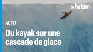 Un kayakiste réalise une chute libre de 20 m après avoir pagayé sur une rivière de glace en Norvège [upl. by Akimert360]