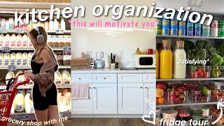 ORGANIZE MY KITCHEN WITH ME 🌱 grocery shopping  fridge organization aestheticpinterest inspired [upl. by Aitnauq]