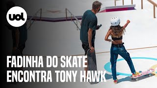 Rayssa Leal a fadinha do skate encontra skatista Tony Hawk no Japão [upl. by Ettennal789]