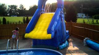 Crazy fun on the inflatable Banzai Blaster pool slide  in ground pool 8 ft [upl. by Danuloff270]