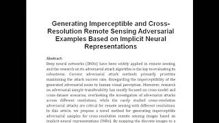 Generating Imperceptible and Cross Resolution Remote Sensing Adversarial Examples Based on Implicit [upl. by Jd]