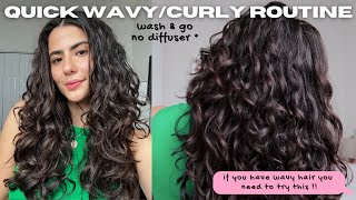 QUICK amp EASY WAVY hair routine  NO diffuser [upl. by Nevai388]