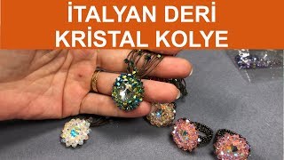 İtalyan deri ipli kristal kolye Italian leather drawstring crystal necklace [upl. by Nnek]