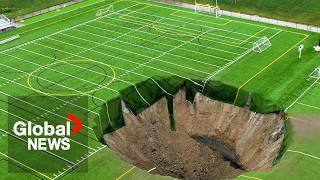 Massive sinkhole swallows Illinois soccer field drone video shows [upl. by Anirbas836]