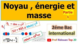 noyau énergie et masse cours 2 nucléaire 2 bac pcsvtsm partie 1 [upl. by Cointon]