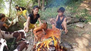 Lucky day Found goat in forest for jungle food Cooking goat So delicious food for dinner [upl. by Elicul247]