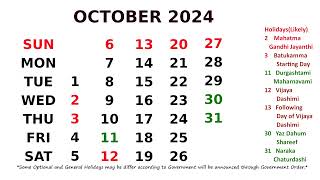 October Calendar 2024 [upl. by Robby]