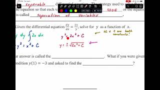 SIM CALC Differential Equations IntroExample 1 Video 1 [upl. by Sirraf683]