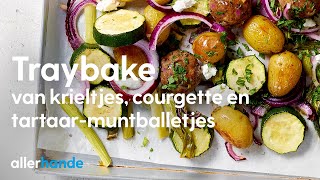 Traybake van courgette en tartaarmuntballetjes  Recept  Allerhande [upl. by Aicertap]