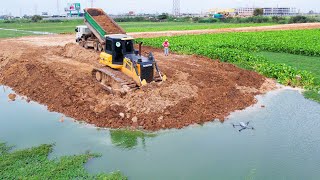 Amazing New Action SHANTUI DH17c3 Dozer pushing soil Into Water amp 12Wheel Dump Truck Fill Huge Land [upl. by Weinreb556]